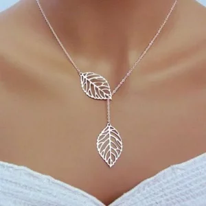 Collier feuille double Gold
