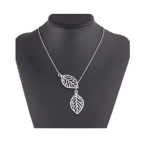Collier feuille double Silver GRAND FORMAT