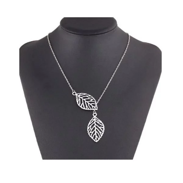 Collier feuille double Silver GRAND FORMAT